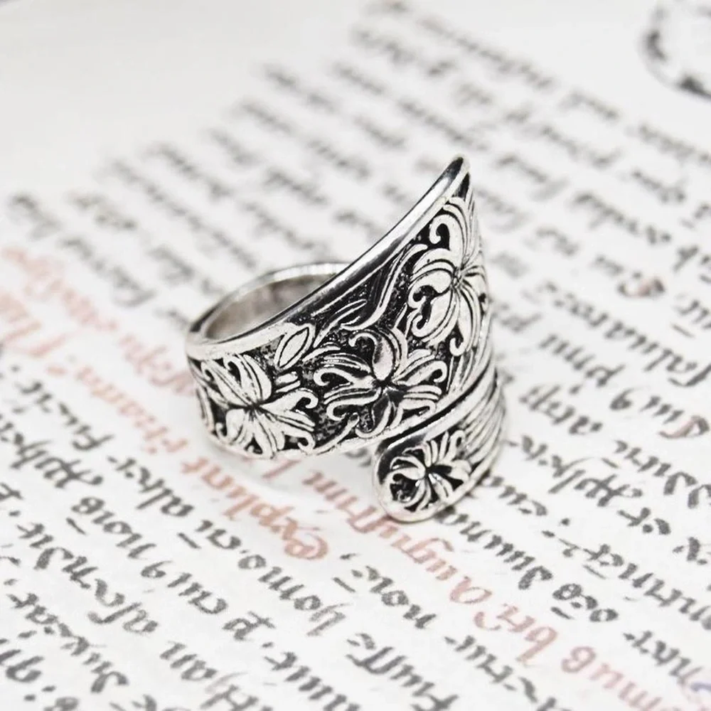 Silver Spoon Ring with Flower Design